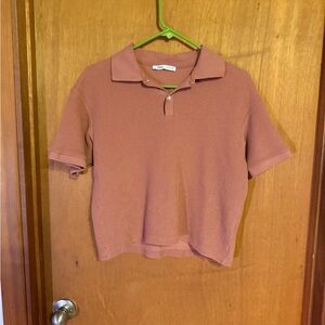 Zara Terracotta Textured Polo Shirt